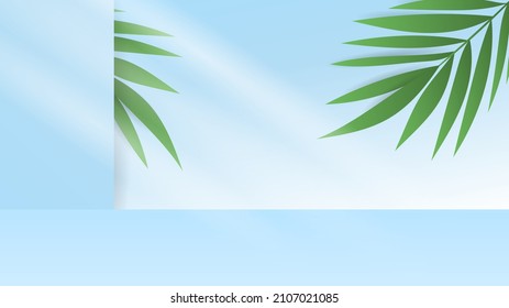 Abstract background show product with palm left and sunlight , 3D stage podium display product , stand to show cosmetic products ,illustration 3d Vector EPS10