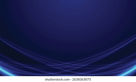 Abstract background showcasing glowing lines forming elegant curves against a dark blue backdrop. The image features soft lighting and a smooth texture, creating a tranquil and sophisticated