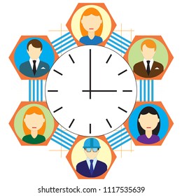Abstract background showing a communication system and time-management. Social media networking.  Flat vector banner
