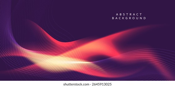 An abstract background showing curved lines and waves on a dark purple background. The lines are gradient from pink to orange and soft yellow tones, creating a dynamic and moving image.