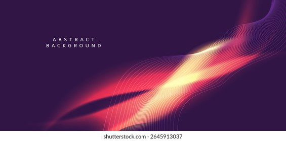 Abstract background showing curved lines and gradient lines that are dynamic and moving on a dark purple background.