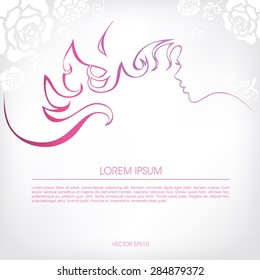 Abstract background with silhouette of a curly girl.
