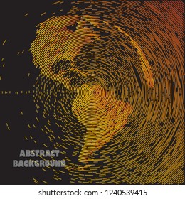 Abstract background with the silhouette of gold globe earth. Vector illustration. Concept of life on planet earth and in the solar system. EPS 10