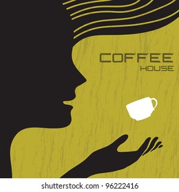 Abstract background with a silhouette image of a beautiful woman / Coffee house