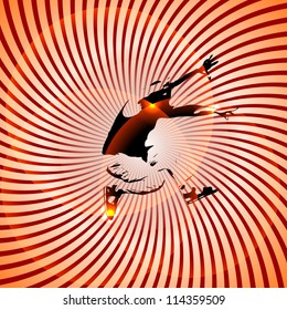 Abstract background with a silhouette of jumping boy. eps10