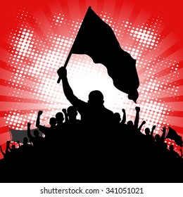 abstract background with silhouette of protesters with banners