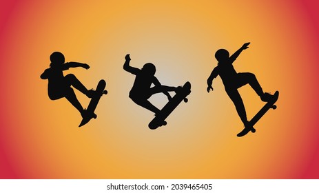 abstract background of silhouette skateboard pose move trick