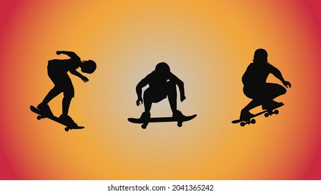 abstract background of silhouette skateboard pose move trick