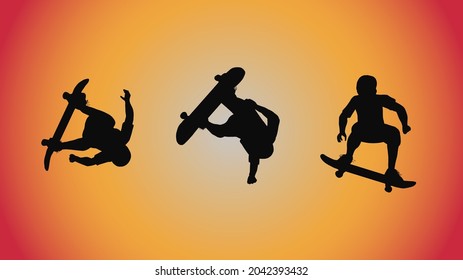 abstract background of silhouette skateboard pose move trick