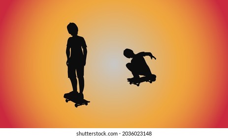 abstract background of silhouette woman skateboard pose