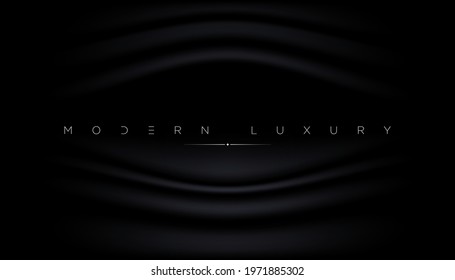 Abstract background with silk cloth texture, shiny satin curtain with waves and drapery. Vector realistic wallpaper with luxury flowing black textile. Elegant background with dark smooth material. EPS