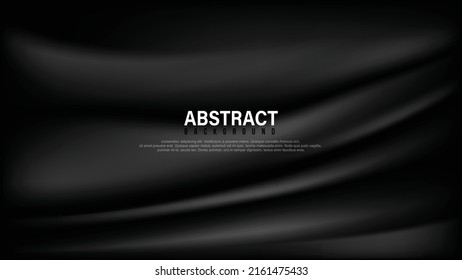 Abstract background with silk cloth texture, shiny satin curtain with waves and drapery. Vector realistic wallpaper with luxury flowing black textile. Elegant background with dark smooth material.