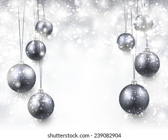 Fondo abstracto con bolas de navidad plateadas. Ilustración vectorial. 