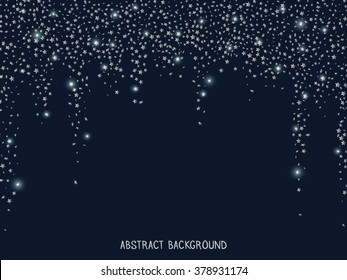 Abstract background with silver confetti falling stars on black background