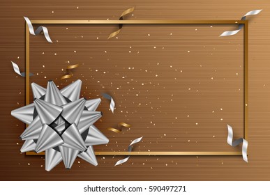 Abstract background with silver gift bow and star, confetti gold and gold texture colors place for text.vector illustration