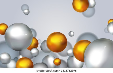 Abstract background with silver and gold spheres. Vector illustration with White and gold balls. Modern trendy banner or poster design - Vector