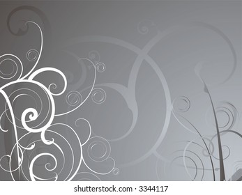 Abstract background in silver and grey with a floral design