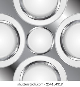 Fondo abstracto con círculos de metal plateado. Diseño de vectores
