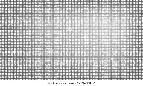 Abstract background silver mosaic. Background foil metallic texture. Festive vector illustration. Mirror mosaic vector illustration. Banner element. Party backdrop. Christmas banner. Disco decoration