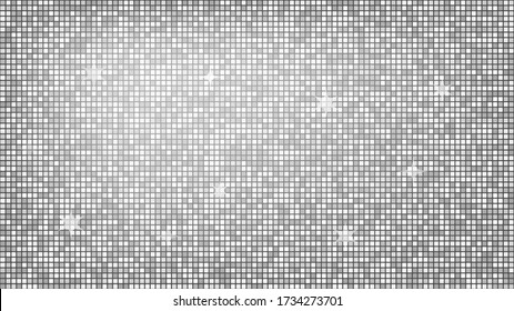 Abstract background silver mosaic. Background foil metallic texture. Festive vector illustration. Mirror mosaic vector illustration. Banner element. Party backdrop. Christmas banner. Disco decoration