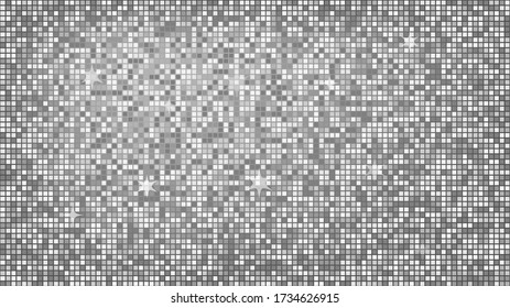 Abstract background silver mosaic. Background foil metallic texture. Festive vector illustration. Mirror mosaic vector illustration. Banner element. Party backdrop. Christmas banner. Disco decoration