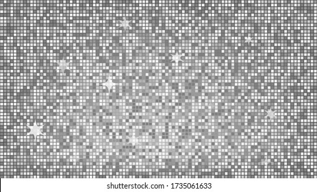 Abstract background silver mosaic. Background foil metallic texture. Festive vector illustration. Mirror mosaic vector illustration. Banner element. Party backdrop. Christmas banner. Disco decoration