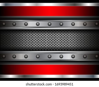 Abstract  background silver red with metallic elements, 3D vector illustration.