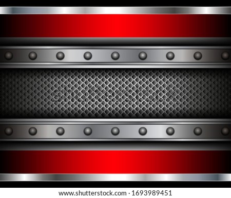 Abstract  background silver red with metallic elements, 3D vector illustration.