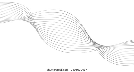 Abstract background with silver waves for banner. Medium banner size. Vector background with lines. Element for design isolated on white. Gold, metal, luxury. Holiday, celebration, card