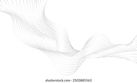 Abstract background, silver wavy line art on white background