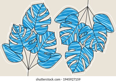 Abstract background with simple blue leaves pattern