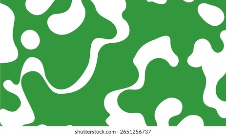 Abstract background with a simple cow print pattern in green and white. A playful and trendy design with a bold, minimalist organic pattern.