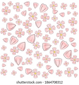 Abstract background with simple flowers. Cartoon flat style. Illustration. Vector