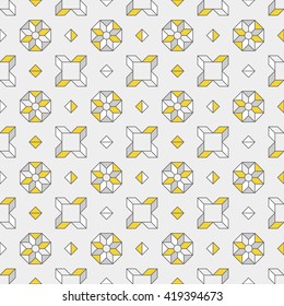 Abstract background   with simple geometric shapes. Abstract geometric pattern. Vector pattern with diamond shapes and triangles. Seamless abstract background. Grey and yellow colors.