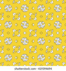 Abstract background   with simple geometric shapes. Abstract geometric pattern. Vector pattern with diamond shapes and triangles. Seamless abstract background. Grey and yellow colors.