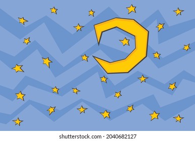 Einfache Illustration von gelbem Mond und Sternen