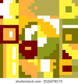 Abstract background. Simple pixel Eco pattern. Mosaic art with red, yellow and green squares.