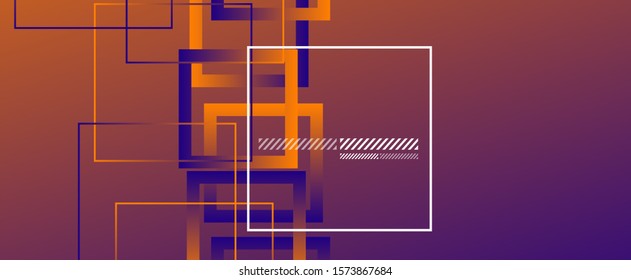 Abstract background with simple square or rectangle geometrical shapes. Geometric template with fluid gradients. Line design, technology hi-tech digital illustrations. Vector Illustration For