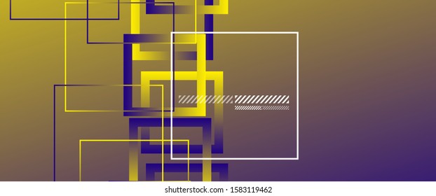 Abstract background with simple square or rectangle geometrical shapes. Geometric template with fluid gradients. Line design, technology hi-tech digital illustrations. Vector Illustration For