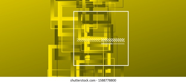 Abstract background with simple square or rectangle geometrical shapes. Geometric template with fluid gradients. Line design, technology hi-tech digital illustrations. Vector Illustration For