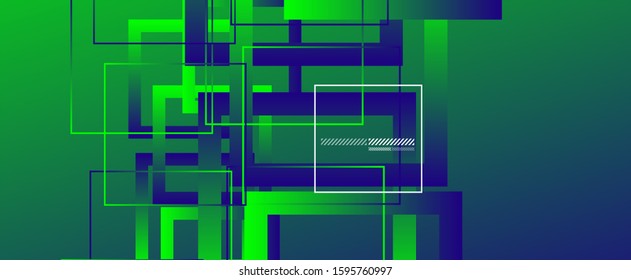 Abstract background with simple square or rectangle geometrical shapes. Geometric template with fluid gradients. Line design, technology hi-tech digital illustrations. Vector Illustration For