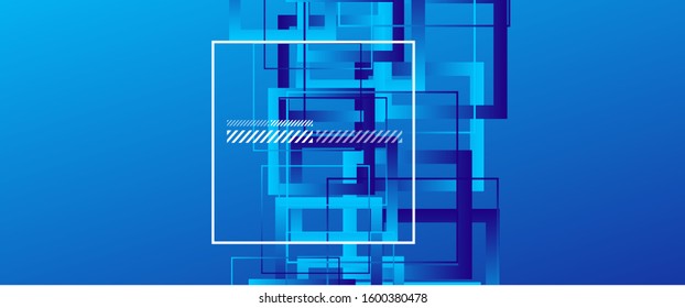 Abstract background with simple square or rectangle geometrical shapes. Geometric template with fluid gradients. Line design, technology hi-tech digital illustrations. Vector Illustration For