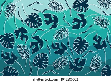 Abstract background with simple tropical leaves pattern