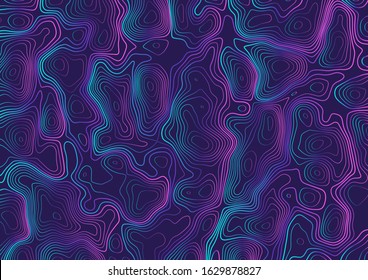 Abstract background simulating a topographic map. Neon contours. Vector illustration