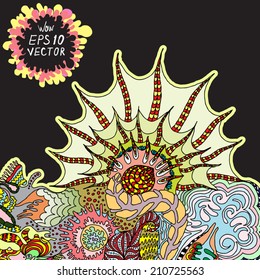 abstract background sketch, hand drawn ornamental doodle, square card design vector