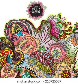 abstract background sketch, hand drawn ornamental doodle, square card design vector