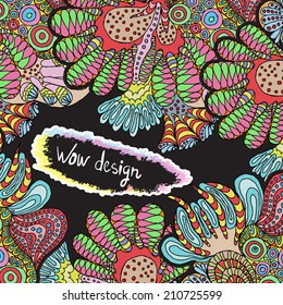 abstract background sketch, hand drawn ornamental doodle, square card design vector