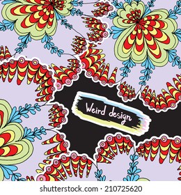 abstract background sketch, hand drawn ornamental doodle, square card design vector