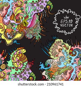 abstract background sketch, hand drawn ornamental doodle, square card design vector