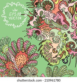 abstract background sketch, hand drawn ornamental doodle, square card design vector